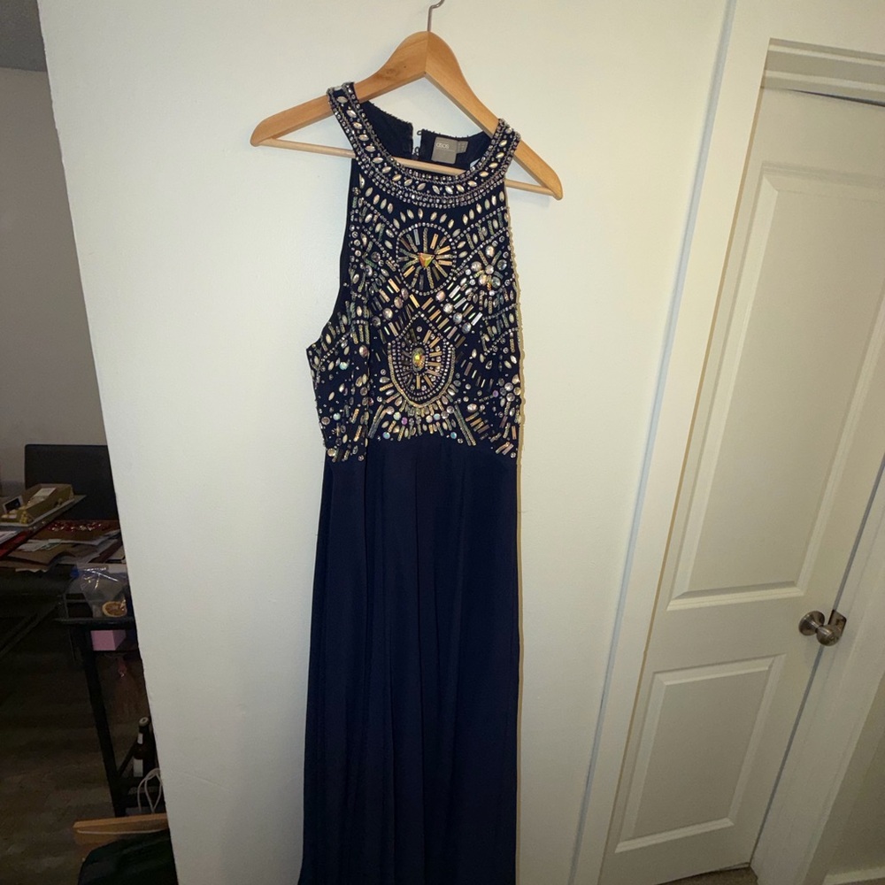 ASOS Navy and Gold Beaded Maxi Dress